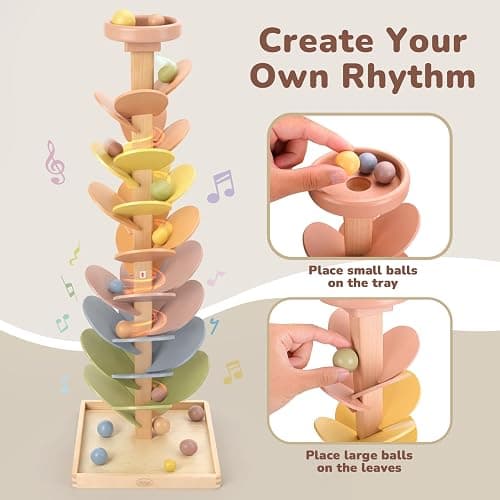 Joyreal Wooden Marble Run for Kids 3-5 4-8, Montessori Music Tree Toys | Rainbow Marble Tree Tower with Sound Leaves, Wood Ball Drop Toys, Educational Learning Christmas Birthday Gift thumbnail 3