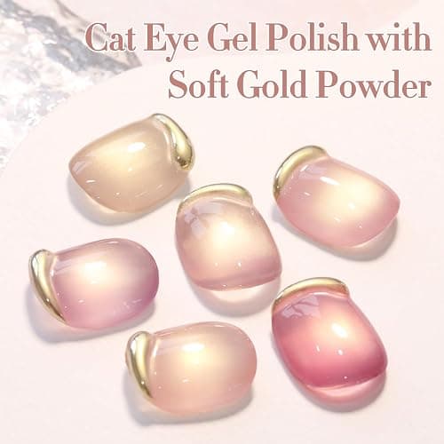 Double Rhythm 0.5 Oz Cat Eye Gel Polish with Magnet Same Color Same Bottle Holographic Glitter Shimmer Translucent Color Salon 15 ML Magnetic Nail Art (Glass Nude-MC1177) thumbnail 5