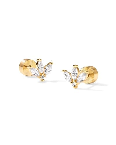 PAVOI 14K Gold Plated 925 Sterling Silver Posts Mini Stud Flat Back Earrings for Women | Helix Cartilage Piercing Jewelry | Dainty Pearl Star Cluster Cubic Zirconia Lotus Climber Screw Backs thumbnail 3