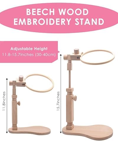 TINDTOP Beech Wood Embroidery Hoop Stand, with 3pcs Embroidery Hoops (3inch + 6inch + 8inch), Adjustable Rotated Wooden Embroidery Hoop Holder for Cross Stitch and Embroidery Projects thumbnail 2