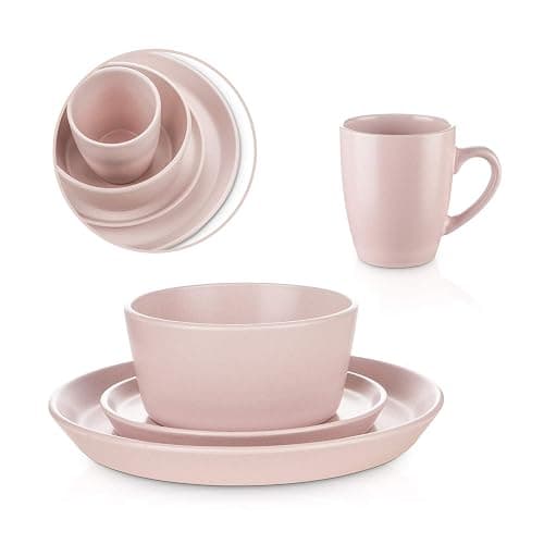 Stone Lain Albie Stoneware 32-Piece Modern Dinnerware Set, Kitchen Plates and Bowls Sets, Dish Set for 8, Pink thumbnail 9