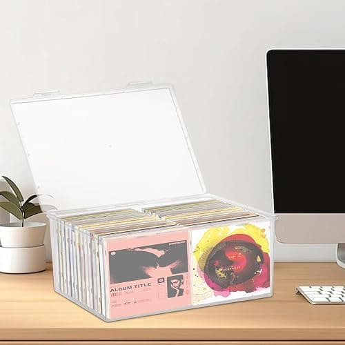Stackable Clear Plastic CD Organizer,11.9"x 8.5"CD Storage Box, Clear CD Holder Case with Lids Store 40+ CDs, Storage Container Shelf Organizer Bin for DVDs,Video Games, Blu-ray, Books, Home, Office thumbnail 2