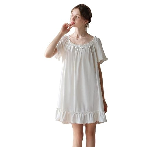 COSOSA Women's Cotton Nightgowns Vintage Lightweight Gown Sets Short Sleeve Princess Nightdress thumbnail 3