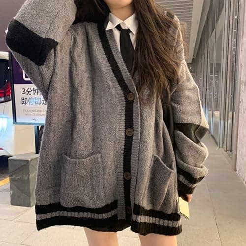 Womens Preppy Sweater Vintage Y2k Long Sleeve Knit Oversized Kawaii Pullover Jumper Cute Sweaters Dark Academia Clothing - Medium - A thumbnail 2
