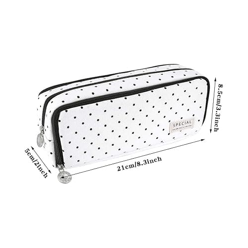 iSuperb Multi Compartments Pencil Case 3 Zippers Pencil Pouch Bag Square Grid Cosmetic Bags Organizer - Black Dots thumbnail 3
