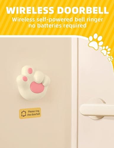 BANDIANCY Cat Paw Doorbell, Cute Anime Wireless Door Chime 1000ft Wireless Range, 38 Musical Ringtones Timbre, Mute Mode with LED Flash Pink Doorbell for kids Room, Bedroom, Nursery, Classroom thumbnail 5