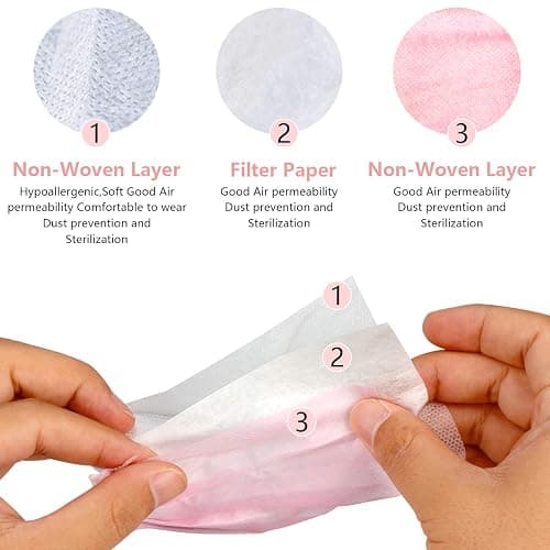 Wecolor 100 Pcs Pink Masks, Disposable Face Mask, 3 Ply Protection Masks | Non-Woven Fabric, Nose Clip Elastic Earloop Travel and Daily Use, Breathable Face Mask for Audlts thumbnail 2