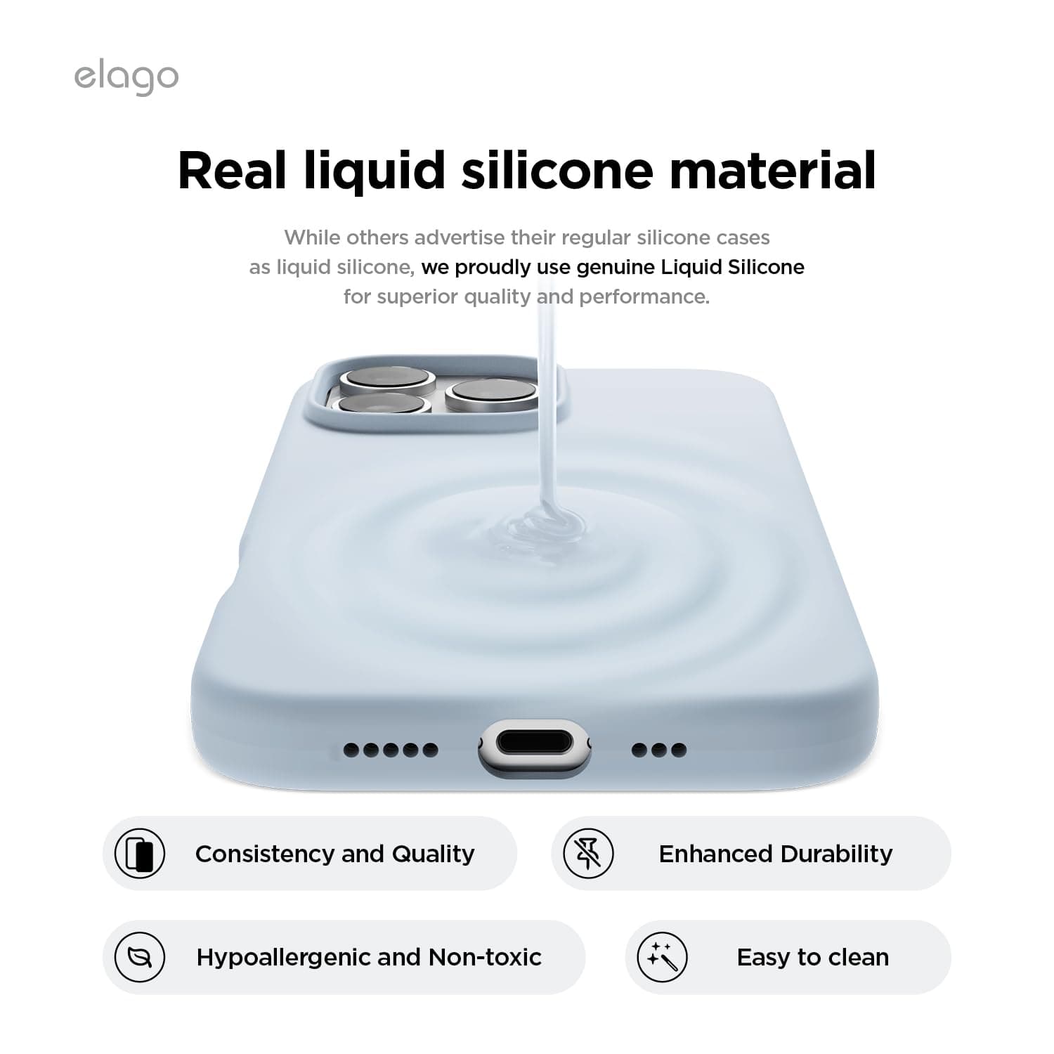 elago Magnetic Silicone Case Compatible with iPhone 16 Pro Max Case 6.9 Inch Compatible with All MagSafe Accessories - Built-in Magnets, Soft Grip Silicone, Shockproof (Light Blue) thumbnail 5
