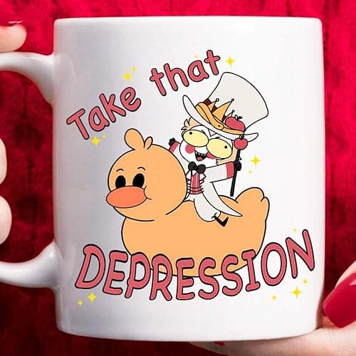 Take That Depression Hazbin Hotel White Ceramic Mug USA Decorated Funny Sayings Gift Mug for Women, Men, or Co-worker thumbnail 7