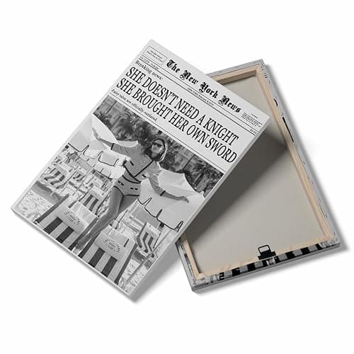 Funky New York Newspaper Wall Art She Doesn't Need a Knight; She Brought Her Own Sword Vintage Black and White Feminist Newspaper Posters Preppy Dorm Office Wall Decor 24x36in Large Frame wall art thumbnail 2