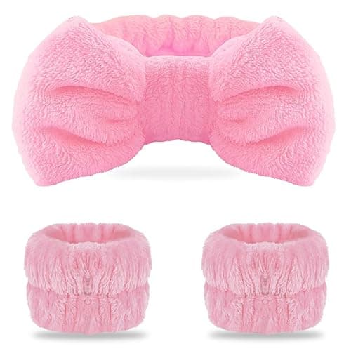 WSYUB Pink Spa Headband and Wristband Set for Face Washing - Image 1