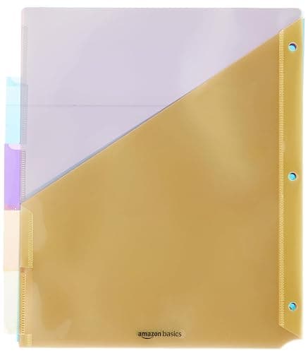 Amazon Basics Tab Dividers for 3 Ring Binder, Two Pocket, Letter Size, Assorted Colors, 5 Count - Image 1