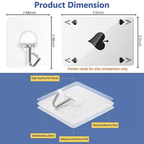Adhesive Hooks for Hanging Heavy Duty Wall Hooks Self Adhesive Towel Coat Hooks Waterproof Transparent Hook for Bathroom Shower Kitchen Keys Door Outdoor Home Improvement Utility Hook 12 Pack thumbnail 2