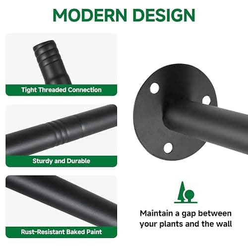 Uoveya Hanging Planters Rod – Plant Hanger Indoor for Window Ceiling, Hanging Plant Shelf for Wall Planter House Plants, Plant Shelves Metal Holder Bar 31.5In Black (Pots, plants, chains not included) thumbnail 4