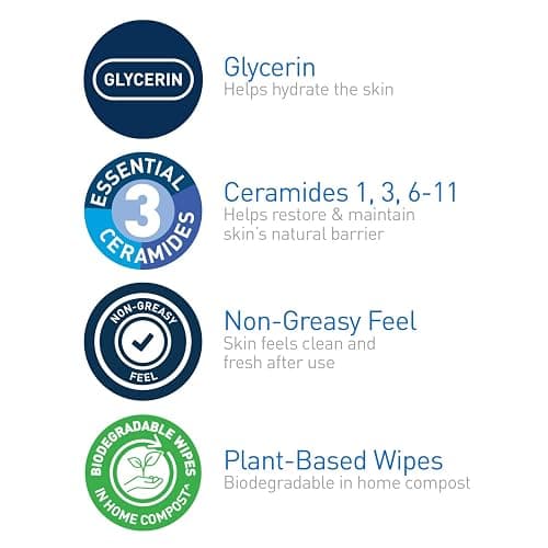CeraVe Makeup Remover Wipes, Plant Based Face Wipes, Biodegradable in Compost, Waterless Face Wash, Travel Essentials for Women, Suitable for Sensitive Skin, Fragrance-free + Non-comedogenic, 25ct thumbnail 4