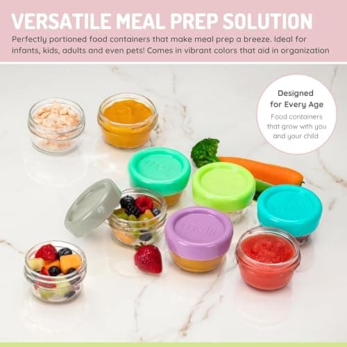 melii Glass Food Storage Jars - 12-Piece Set (6 x 4oz + 6 x 2oz) with Airtight, Leakproof Lids, BPA-Free & Eco-Friendly, Microwave, Freezer, Dishwasher Safe, Containers for Baby Food and Meal Prep - 6 x 4oz + 6 x 2oz thumbnail 4