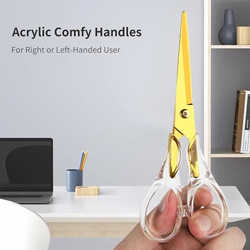 Aesthetic Clear Acrylic Scissors, 6.3" Craft Shears with Gold Sharp Stainless Steel Blades for Home Office & School, Cute Stationery Tools for Bullet Journaling, Scrapbooking & Gift Wrapping thumbnail 6