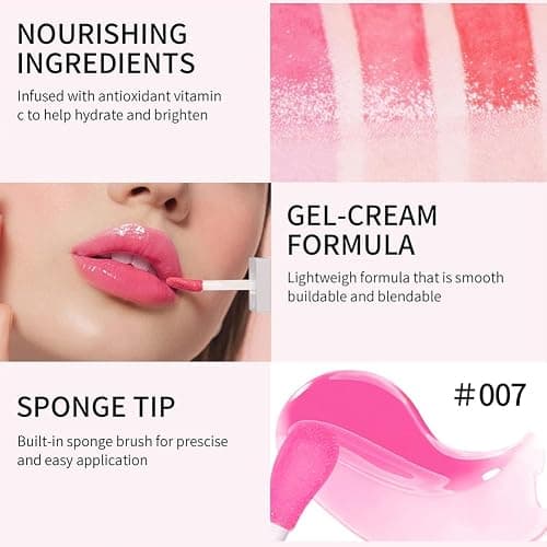 GECOMO Hydrating Lip Glow Oil, Moisturizing Lip Glow Oil, Nourishing Glossy Transparent Lip Oil, Plumping Lip Oil, Lip Balm, Non-sticky Tinted Toot Lip Balm for Lip Care (RASPBERRY) 0.2 OZ thumbnail 5