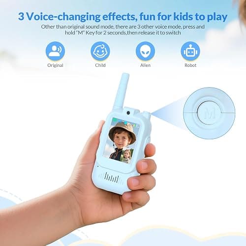 Mafiti Toys for 3 4 5 6 7 8 Year Old Boys Girls Mini Video Walkie Talkies for Kids 2 Pack Rechargeable 1000 Feet Range Birthday Indoor Outdoor (Blue+Blue) thumbnail 6