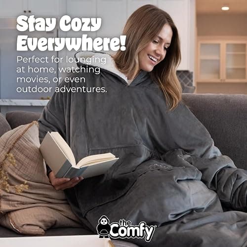 THE COMFY Original | Sherpa Lined Microfiber Fleece Wearable Blanket, Oversized Design with Hood and Pocket from Shark Tank thumbnail 6