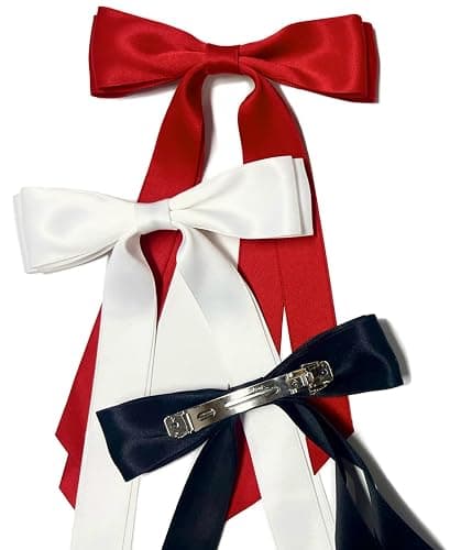Cute Hair Accessories: Bow Clips, Ribbon Barrettes with Tassels, and Hair Bows for Women in Black and Red thumbnail 2