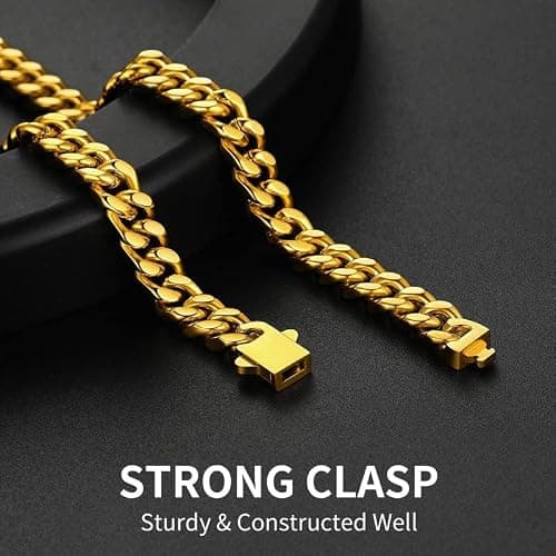 ChainsHouse Stainless Steel Mens Cuban Link Chain, Black/18K Gold Miami Cuban Chain Necklace, 5mm/7mm/9mm/12mm/14mm Width, No Tarnish& Durable Hip Hop Mens Jewelry, 18"-30", Send Gift Box thumbnail 3