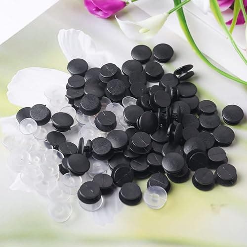 200 Pcs Shoe Charm Buttons, PVC DIY Buckle Backs, Black & Clear | Pvc Material, Smooth Finish, Easy Glue-On Use, Fits Clog Shoe Charms And Wristband Diy, 100 Black + 100 Clear Buttons thumbnail 2