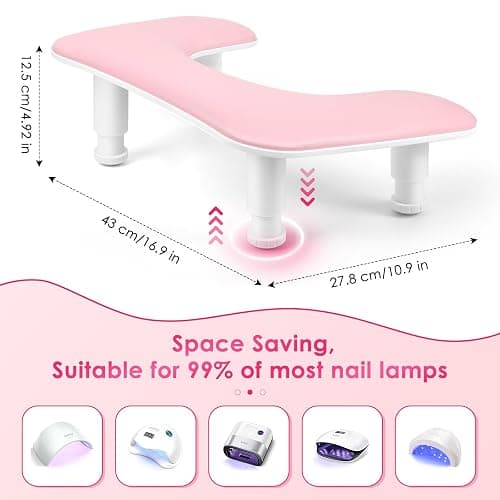 Manicure Arm Rest for Nails Tech: U-shaped Adjustable Nail Armrest - Pink PU Leather Hand Stand Rest for Manicurists thumbnail 6