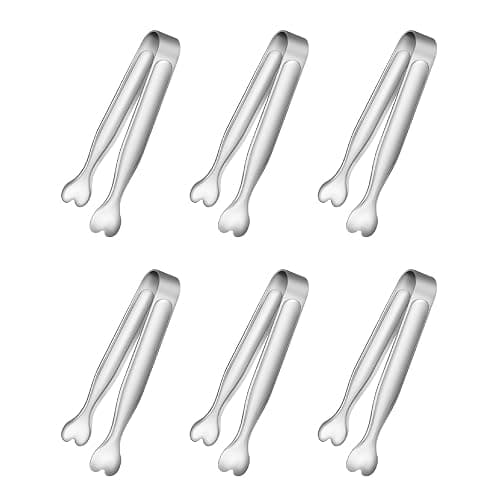 6 Pcs Mini Serving Tongs, 4.3 Inch Heart-Shaped Small Ice Tongs, Food Grade Stainless Steel Silver Tongs for Sugar Cube, Appetizers, Dessert, Tea Party, Home Kitchen, Coffee Bars, Dishwasher Safe - Image 1