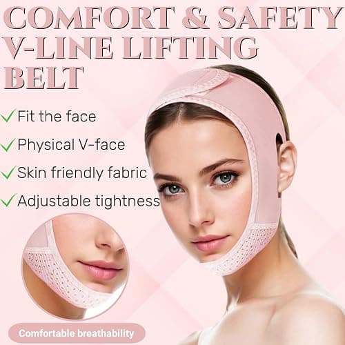 ROWMATE V Line Lifting Mask Chin Strap for Sleeping, V Line Lifting Mask for Women,Jaw Exerciser，Medium,LightPink thumbnail 3