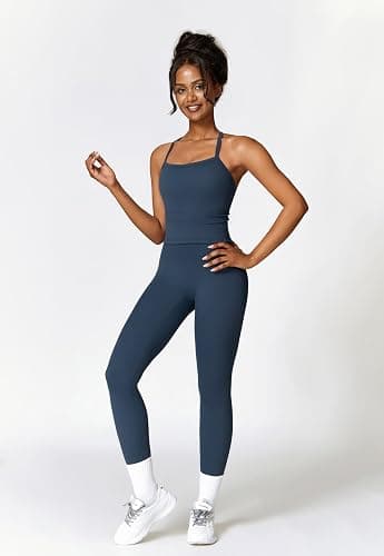 QBGJTD Womens Workout Sets Two Piece Cross Back Tank Top Matching High Waist Leggings Sets Gym Outfits Work Out Clothes thumbnail 3