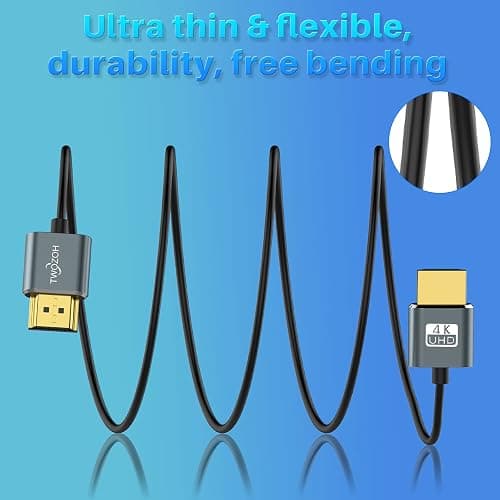 Twozoh Flexible & Slim HDMI Cable 1FT 2 Pack, Ultra Thin HDMI Cord Supports High Speed 4K@60Hz 18gbps 2160P/1080P thumbnail 2