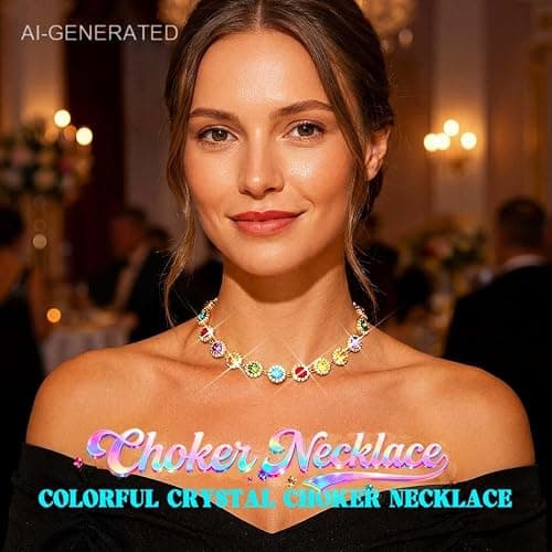ACEDRE Colorful Crystal Choker Necklace Gold Rainbow Necklaces for Women | Multi Colored Gemstone Chokers,Sparkly Rhinestone Rave Prom Costume Jewelry thumbnail 6