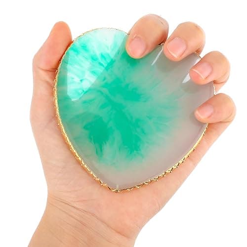 Sibba Resin Nail Art Palette Nail Mixing Palette Polish Color Mixing Plate Golden Edge Nail Holder Display Board Heart Shape Cosmetic Mixing Tools (Green) thumbnail 3