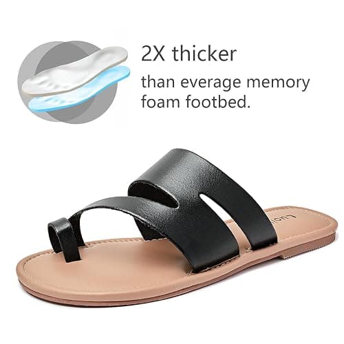 Luoika Women's Wide Width Flat Sandals, Flip Flop Slides Sandal Casual Strapy Sandal Slip on Summer Beach Shoes for Women. thumbnail 5