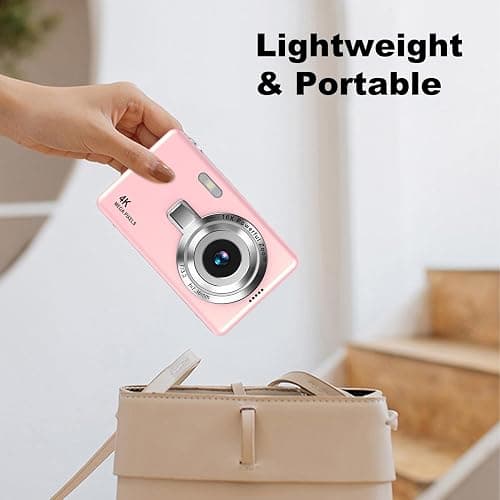 4K Digital Camera, Acbaeta Autofocus 50MP Vlogging Camera with 32G SD Card, 16X Zoom, Flash, Anti-Shake, Compact Portable Small Point and Shoot Digital Camera (Q12 Pro-Pink) thumbnail 5