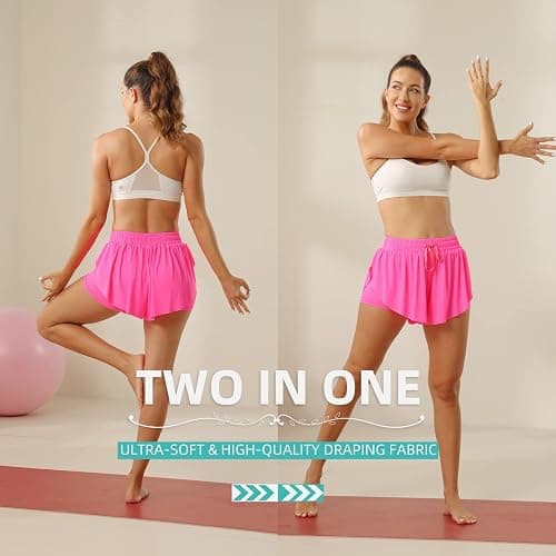 Flowy Athletic Shorts for Women Running Tennis Butterfly Shorts Girls 2-in-1 Double Layer Quick-Drying Comfy Shorts thumbnail 5