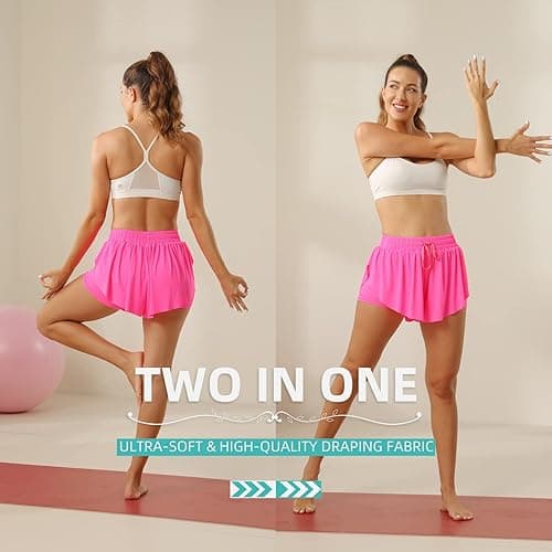 NEXSONIC Flowy Shorts for Women Gym Yoga Athletic Running Shorts Workout Biker Exercise Quick-Drying Comfy Skirt Shorts - Milky White Small thumbnail 5