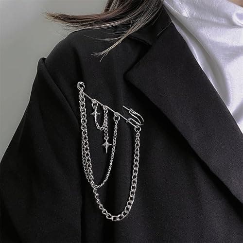 Safety Pin Brooch with Hanging Chains Charms Decorative Punk Goth Collar Brooches Pin for Sweater Dress Skirt Tie Pins Emo Pins thumbnail 3