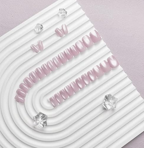KQueenest Cat Eye Press on Nails Short, 30 Pcs Acrylic Press on Nails Square, Soft Dusty Pink Fake Nails Press on Short, Sparkly Chrome Design, Reusable Soft Gel Glue on Nails for Women Manicure thumbnail 3