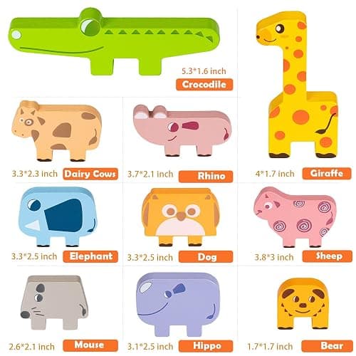 Montessori Toys for 2 3 4 Year Old Boys & Girls, Wooden Animal Stacking Blocks for Toddlers 1-3 – Building Blocks Game Stacking & Sorting Toys Ages 2-4 Toddler Birthday Gifts thumbnail 6