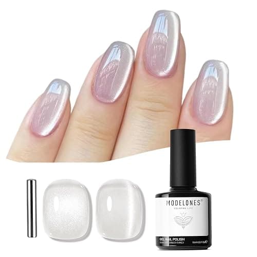 Modelones Glassy Cat Eye Gel Nail Polish, 15 ML Silver Glitter Holographic Glass Cat Eye Summer Jelly Shimmer Reflective Translucent Gel Magnetic Nail Polish for Women Girl - Image 1