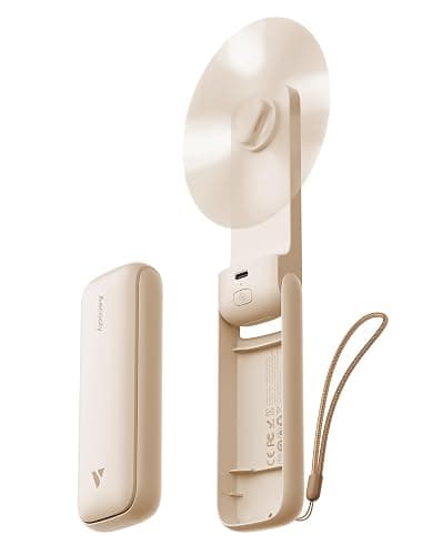 Aecooly Slim Portable Fan, Thin Handheld Fan, USB Rechargeable Mini Personal [17H Max Cooling Time], Battery Powered Small Foldable Pocket for Travel, Summer, Gifts for Women, Girls -Beige - 1 Pack - Beige - Image 1