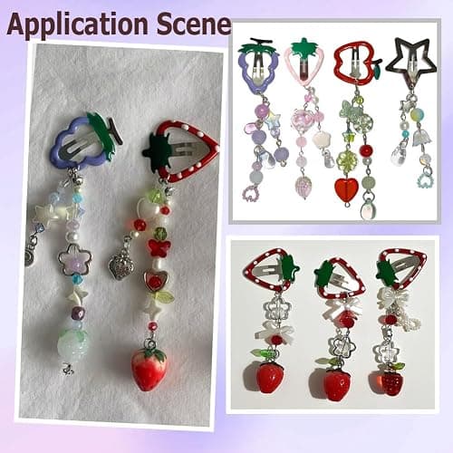 SUNNYCLUE 42Pcs 7 Styles Fruit Hair Barrettes Cartoon Hair Clips Metal Iron Enamel Red Pink Purple Colored Summer Fruits Strawberries Grapes Apples Shaped Snap Hairpins Set for Decoration Accessories thumbnail 5