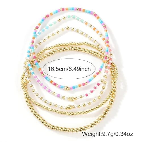 SHINUS BOHO 14K Gold Plated Beaded Bracelets Stack Set for Women,Stretch Boho Ball Jewelry Friendship Trendy thumbnail 6
