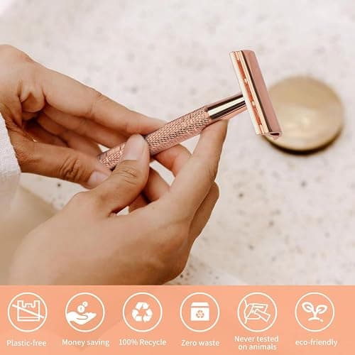 Rose Gold Double Edge Safety Razor, Single Blade Razors for Women, with 10 Platinum Coated Safety Razor Blades, 1 Blade Razors, Anti-slip Handle, Metal Material, Reusable, Eco-friendly, Smooth Shaving thumbnail 7