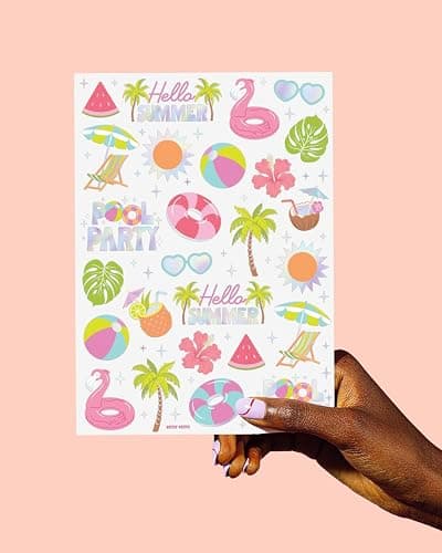 xo, Fetti Pool Party Temporary Tattoos - 68 Iridescent Foil Pcs | Summer Birthday Accessory, Kids Waterpark Party Favor, Cute Beach Activity thumbnail 5