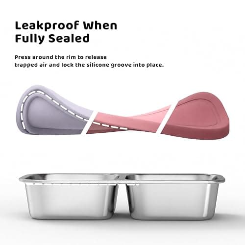 EC-Gaze 3 Pack Stainless Steel 2-Compartment Snack Containers, 8.4 oz | Reusable Snack Containers with Silicone Lids, On-the-Go Snacking, Meal Prep, School Lunches, Daycare and Travel thumbnail 4