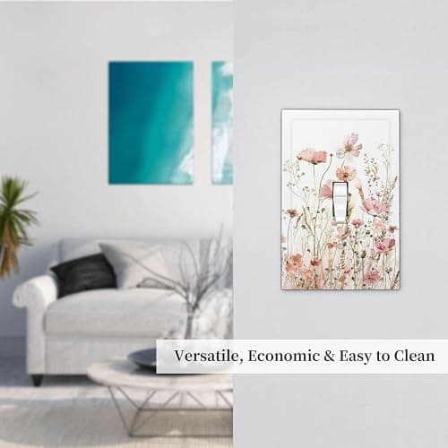 Boho Floral Watercolor Pink Wildflower Butterfly Decorative Light Switch Cover 1 Gang Single Toggle Device Electrical Faceplate Switchplates Decorator Outlet Wall Plate for Bedroom Living Room Decor thumbnail 7