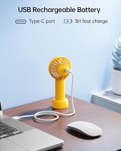 SWEETFULL Mini Portable Fan - Rechargeable Handheld Fan, 3 Speeds Personal Small Hand Gifts for Travel Essentials, Lash, Makeup, Eyelash, Kids, Girls, Women - USB, Cute Design Yellow thumbnail 7